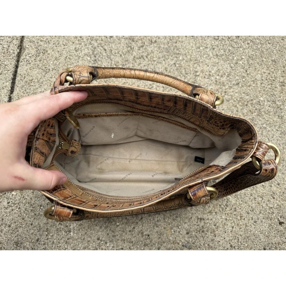 Vintage Brahmin Mini Elisa‎ Toasted Almond Tan Leather Satchel Handbag w Strap